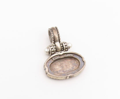 925 Sterling Silver Vintage Pendant Double Pearl Designer Beaded Charm  PT25952
