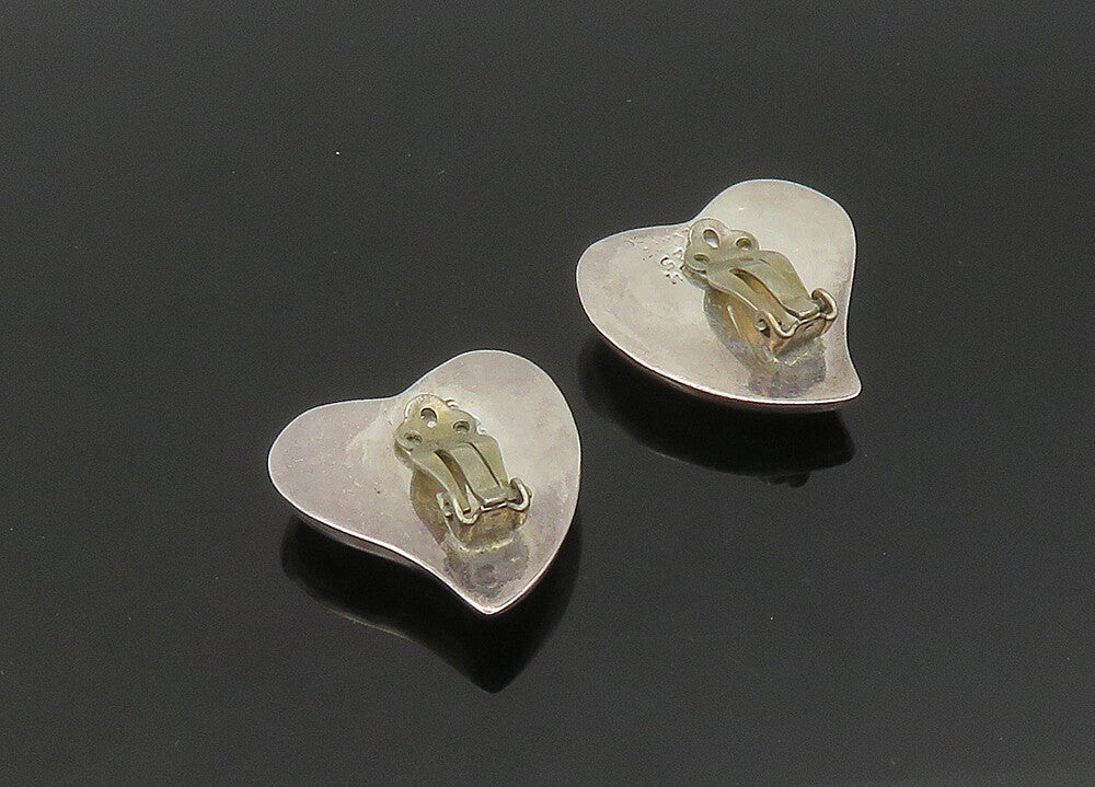 MEXICO 925 Sterling Silver  Vintage Love Heart Non Pierce Earrings  EG10772