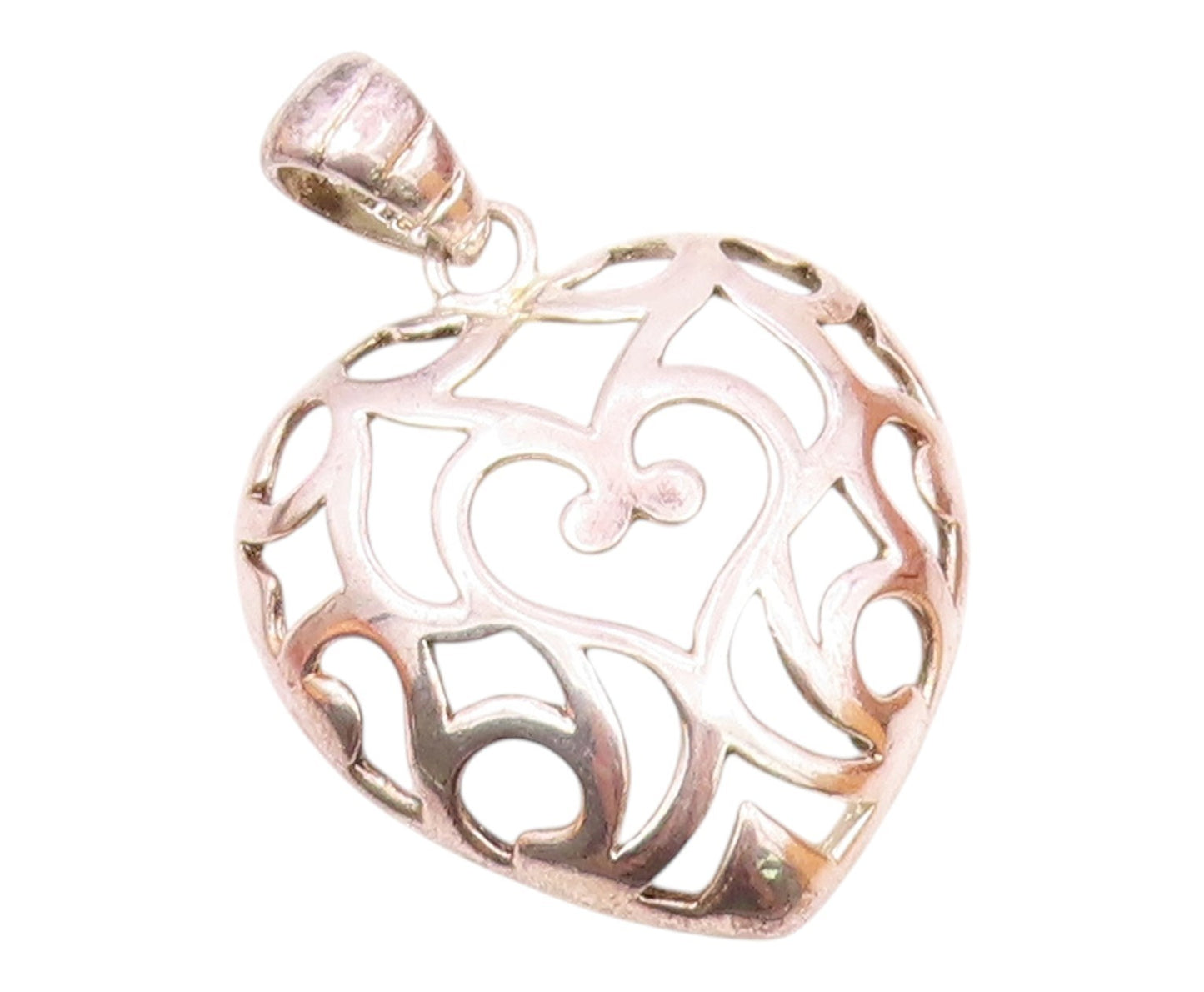 925 Sterling Silver  Vintage Swirl Cutout Love Heart Dome Pendant  PT19664