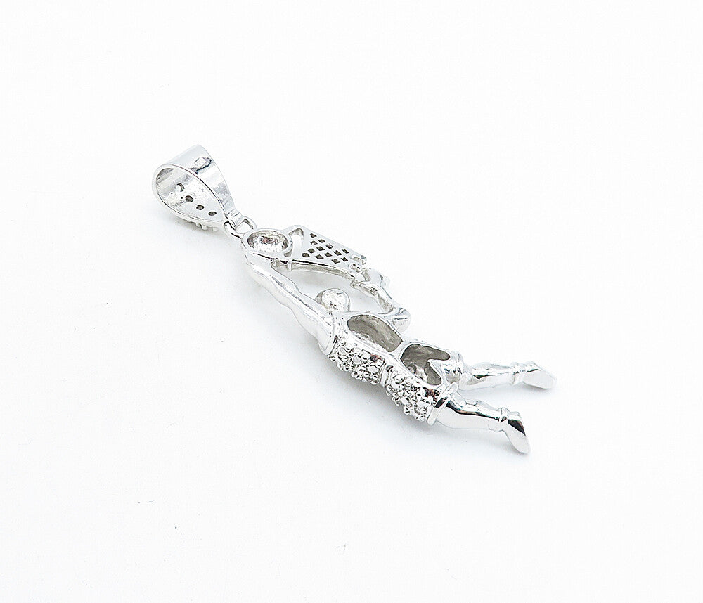 925 Sterling Silver  Cubic Zirconia Basketball Player Sports Pendant  PT4439