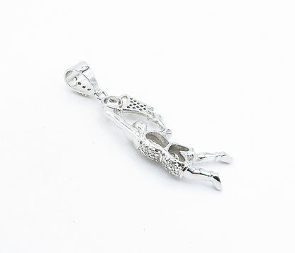 925 Sterling Silver  Cubic Zirconia Basketball Player Sports Pendant  PT4439