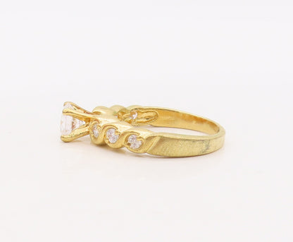 925 Sterling Silver Vintage Ring Gold Plated Carved Round CZ Inlay Sz 7  RG29925