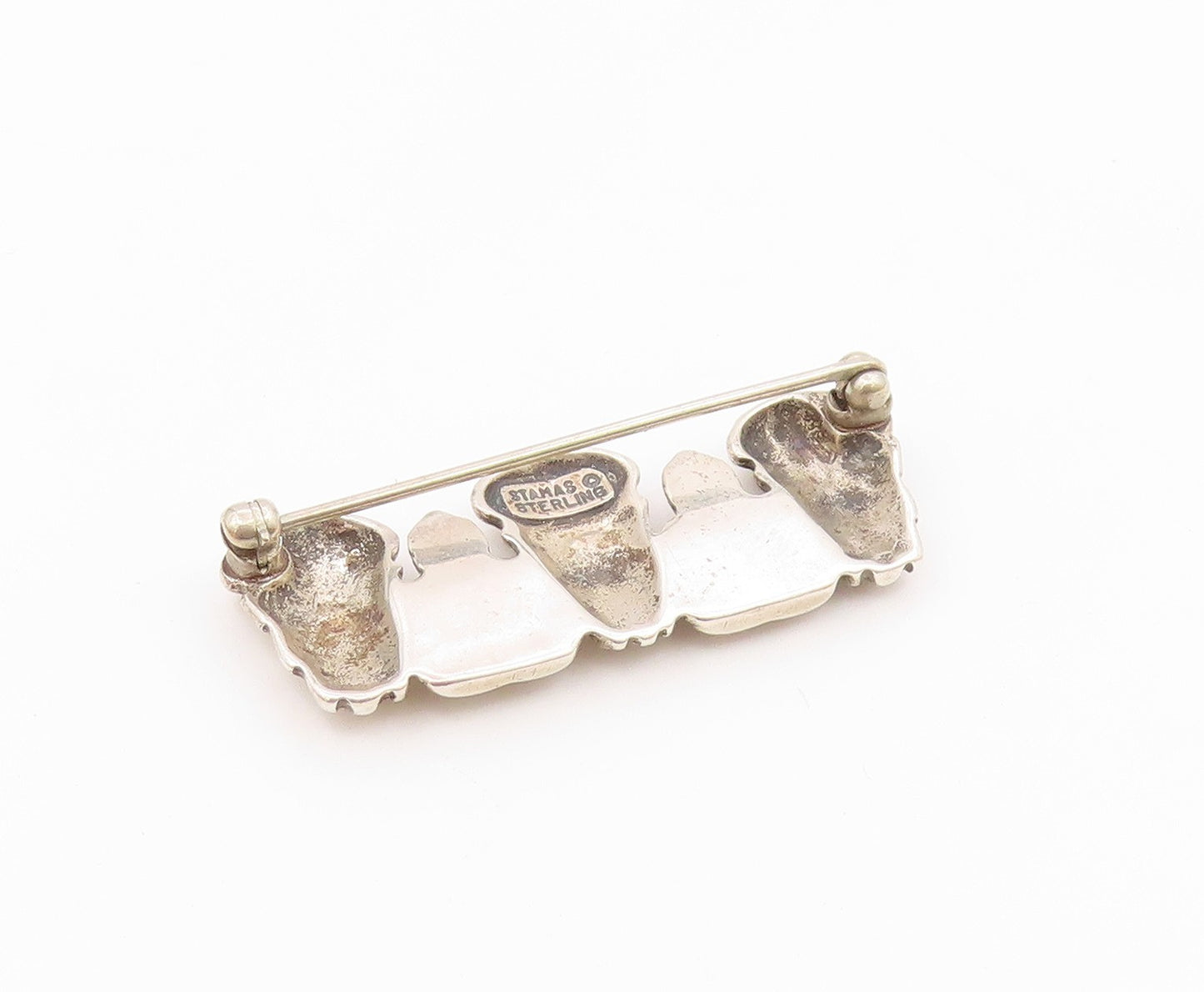 STAMAS 925 Sterling Silver  Vintage Shiny Sitting Buddha Brooch Pin  BP8165