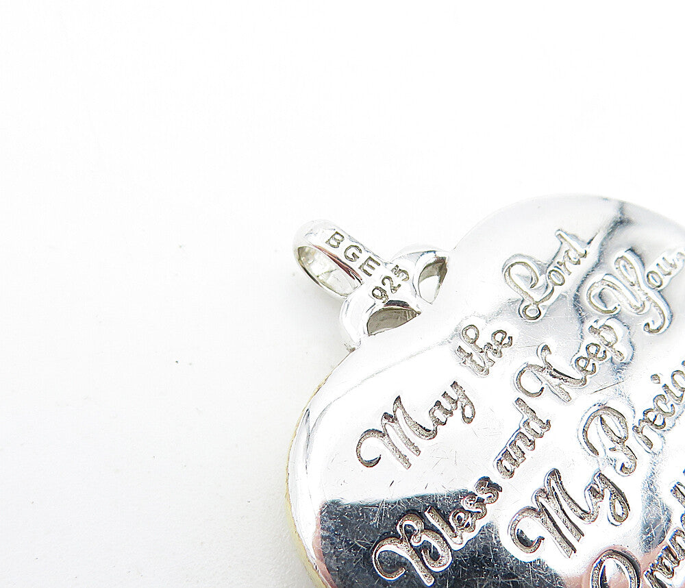 925 Silver  Mother Of Pearl & Genuine Diamond Cross Love Heart Pendant  PT5171