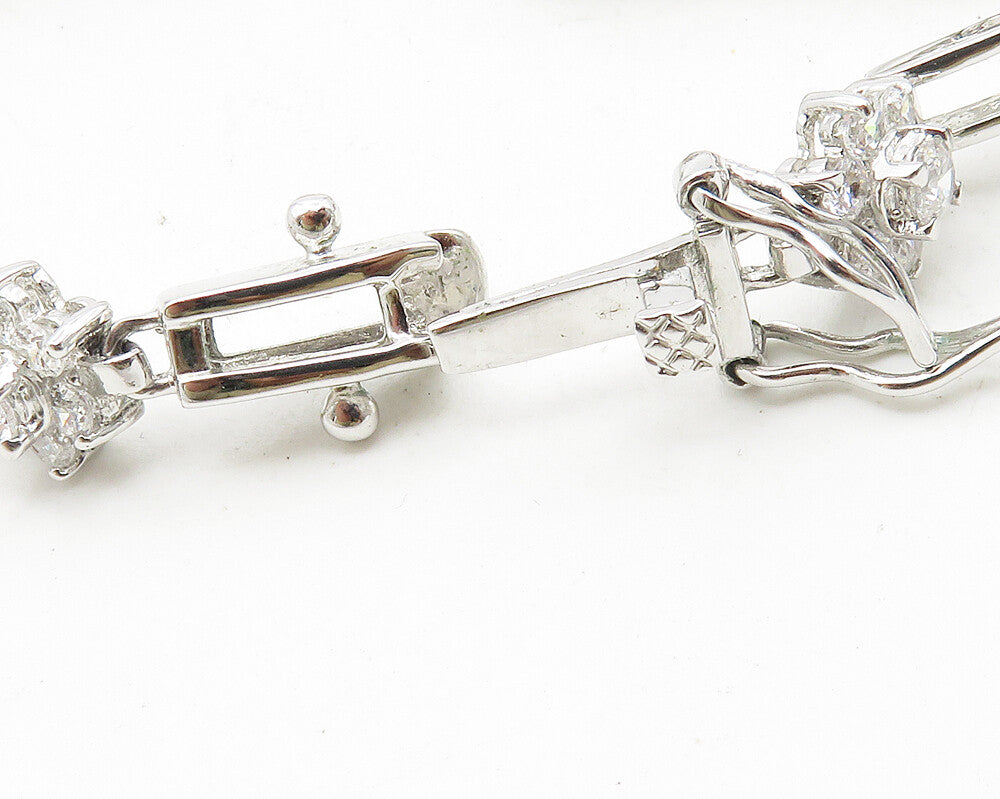 925 Sterling Silver  Cubic Zirconia Floral Bar Link Chain Bracelet  BT4248
