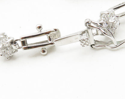 925 Sterling Silver  Cubic Zirconia Floral Bar Link Chain Bracelet  BT4248