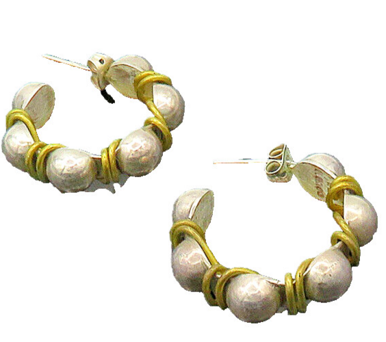 MEXICO 925 Sterling Silver  Vintage Two Tone Pattern JHoop Earrings  EG9827