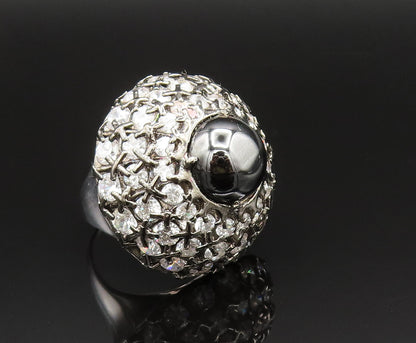 925 Silver  Vintage Royal Hematite & Cubic Zirconia Ring Sz 8.5  RG25585