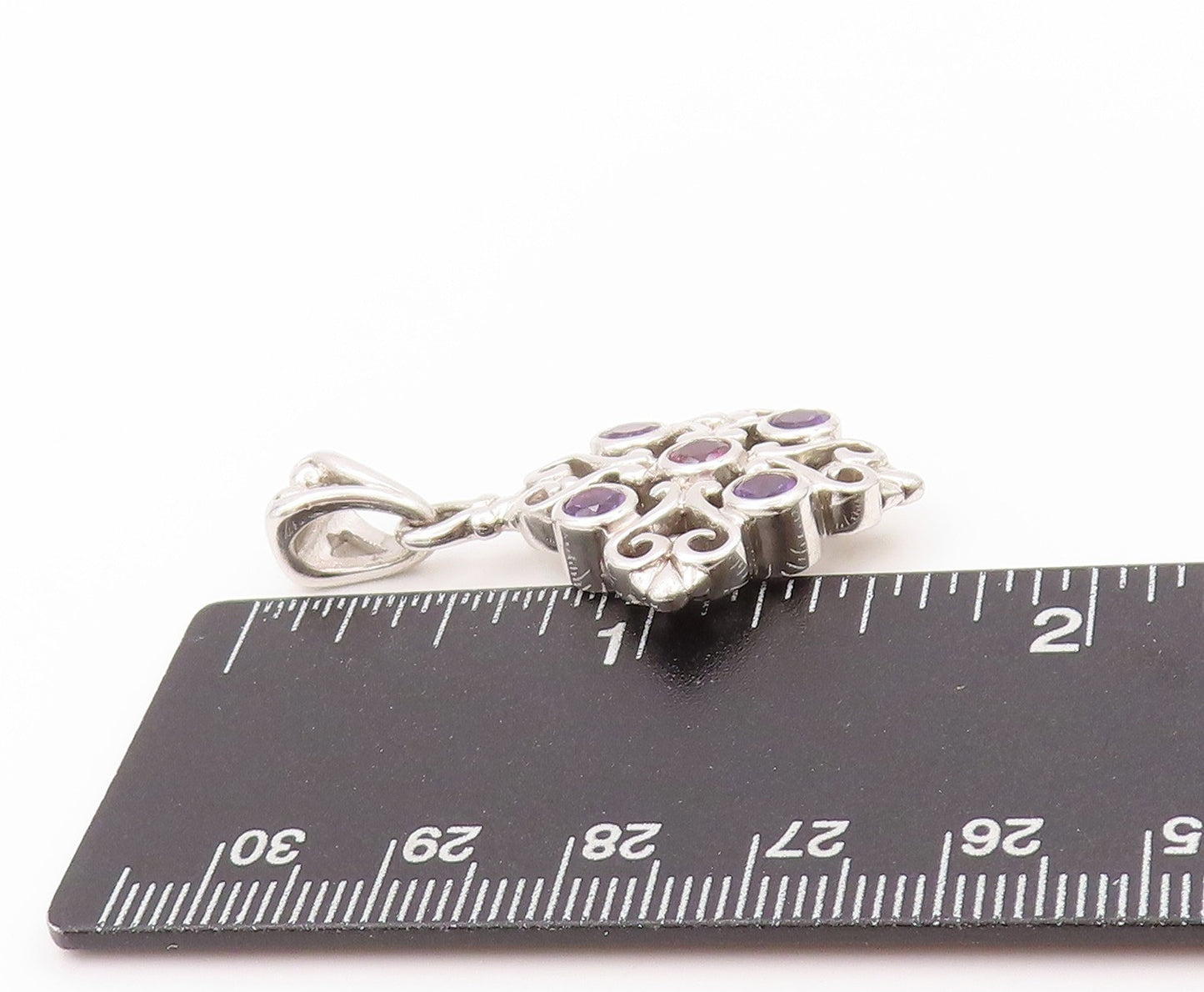 925 Sterling Silver Vintage Pendant MARYLIN & CO CZ Amethyst Hearts Cut  PT24051