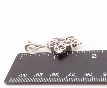 925 Sterling Silver Vintage Pendant MARYLIN & CO CZ Amethyst Hearts Cut  PT24051