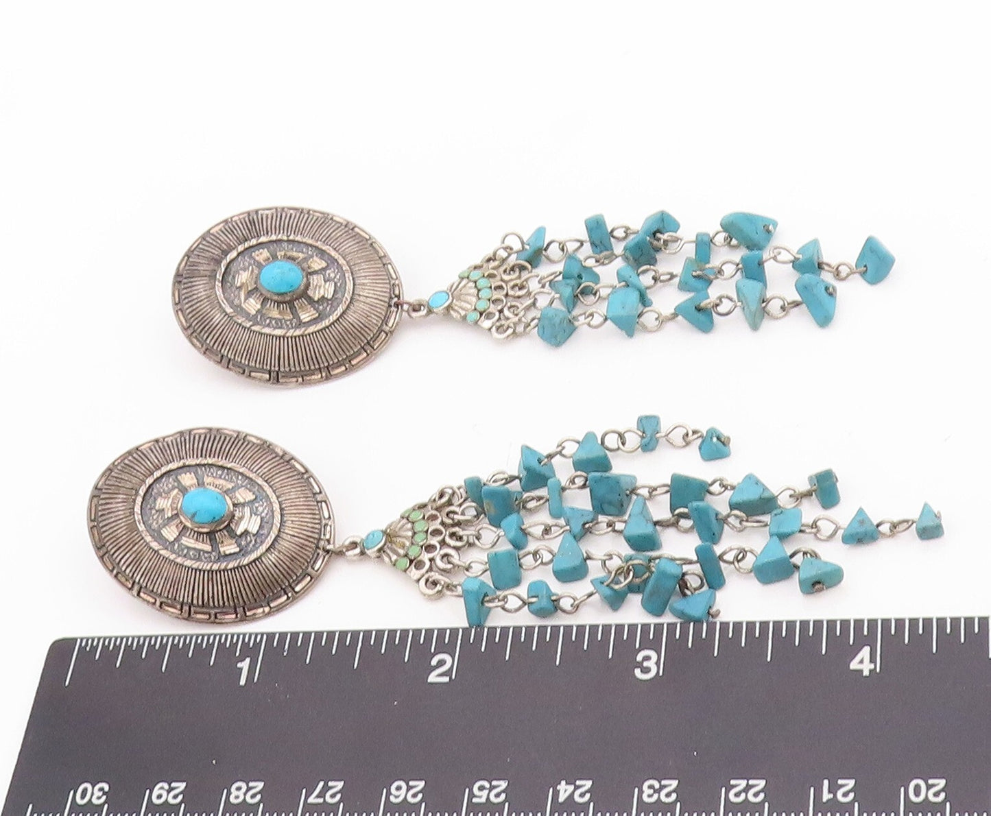 925 Sterling Silver Vintage Earrings SILVER CLOUD Dangling turquoise  EG13186