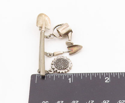 925 Sterling Silver Vintage Brooch Themed Watering Can Shovel Sunflower  BP11983