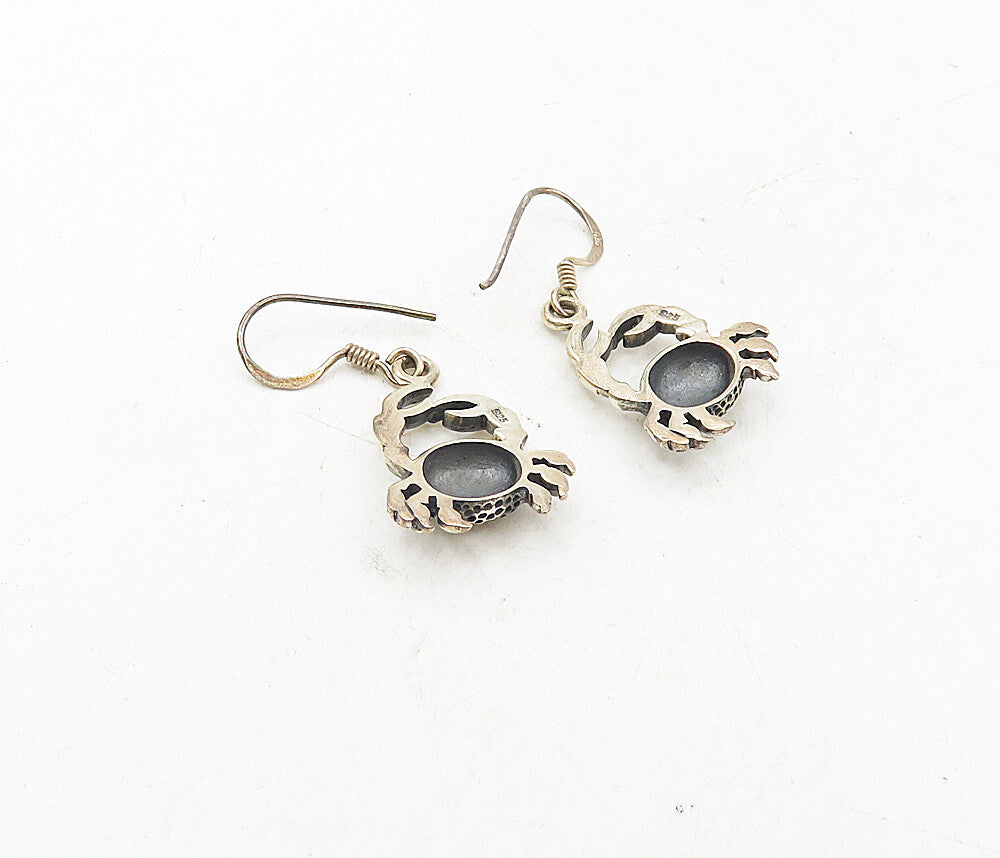 925 Sterling Silver  Vintage Dark Tone Crab Motif Dangle Earrings  EG4887