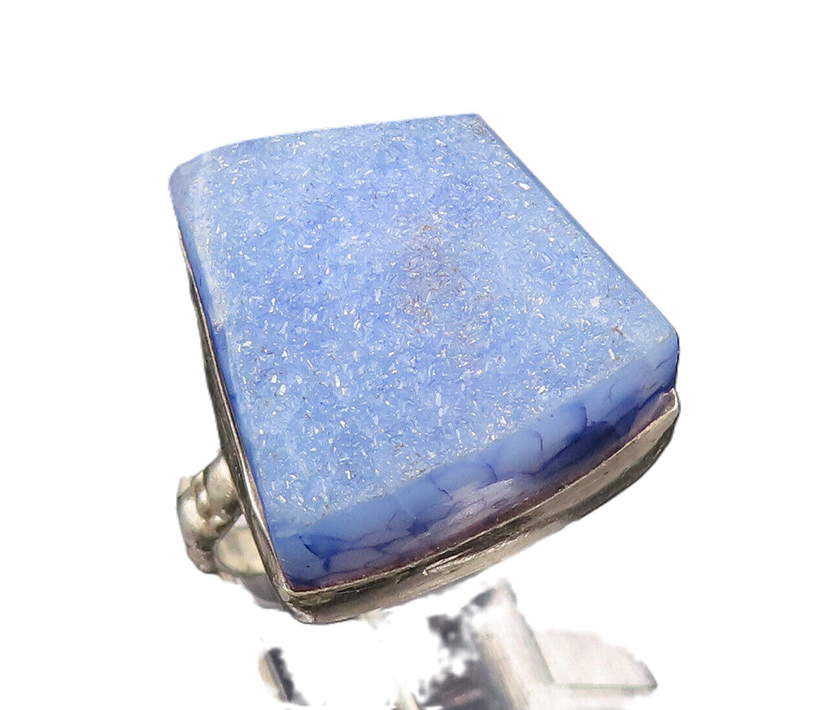 925 Silver  Vintage Cabochon Drusy Quartz & Pattern Band Ring Sz 8  RG26101