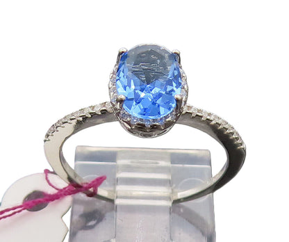925 Silver  Vintage Oval Tanzanite Sapphire Halo Delicate Ring Sz 7  RG26961