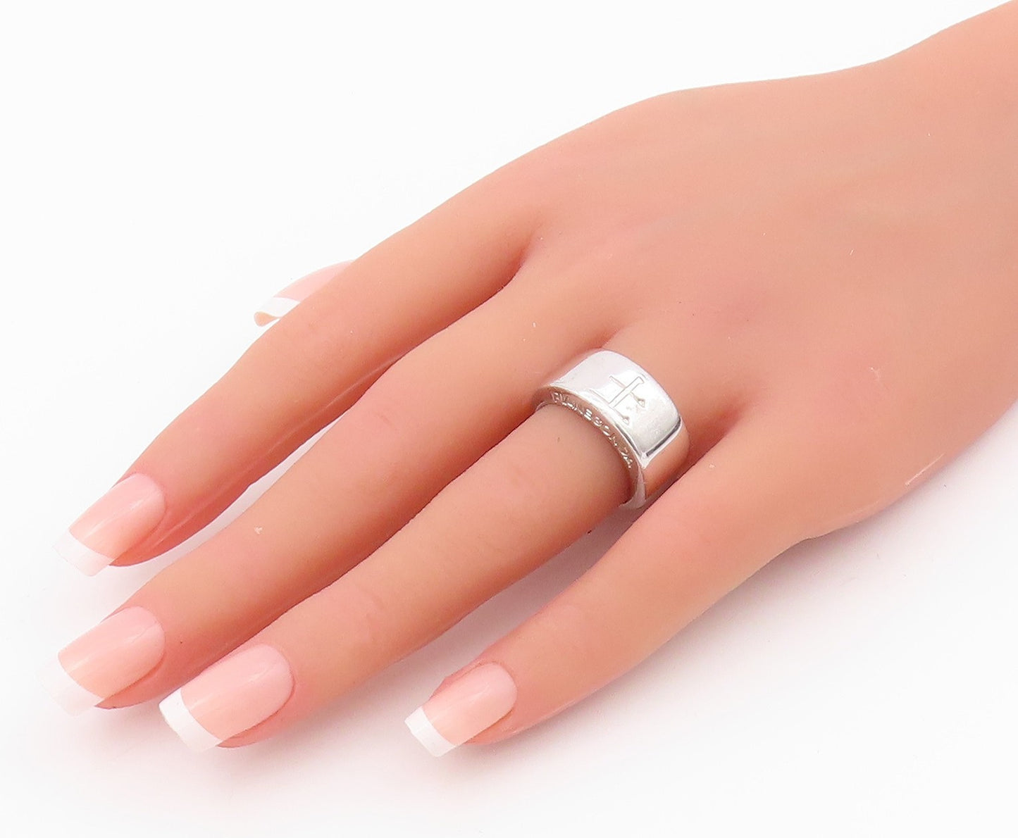 925 Sterling Silver Vintage Ring PIANEGONDA Carved Wide Band Sz 7  RG33083