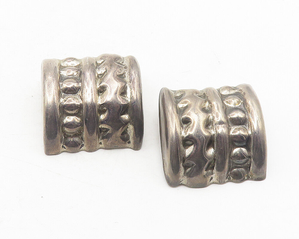 MEXICO 925 Sterling Silver  Vintage Hollow Sculpted Non Pierce Earrings EG6026