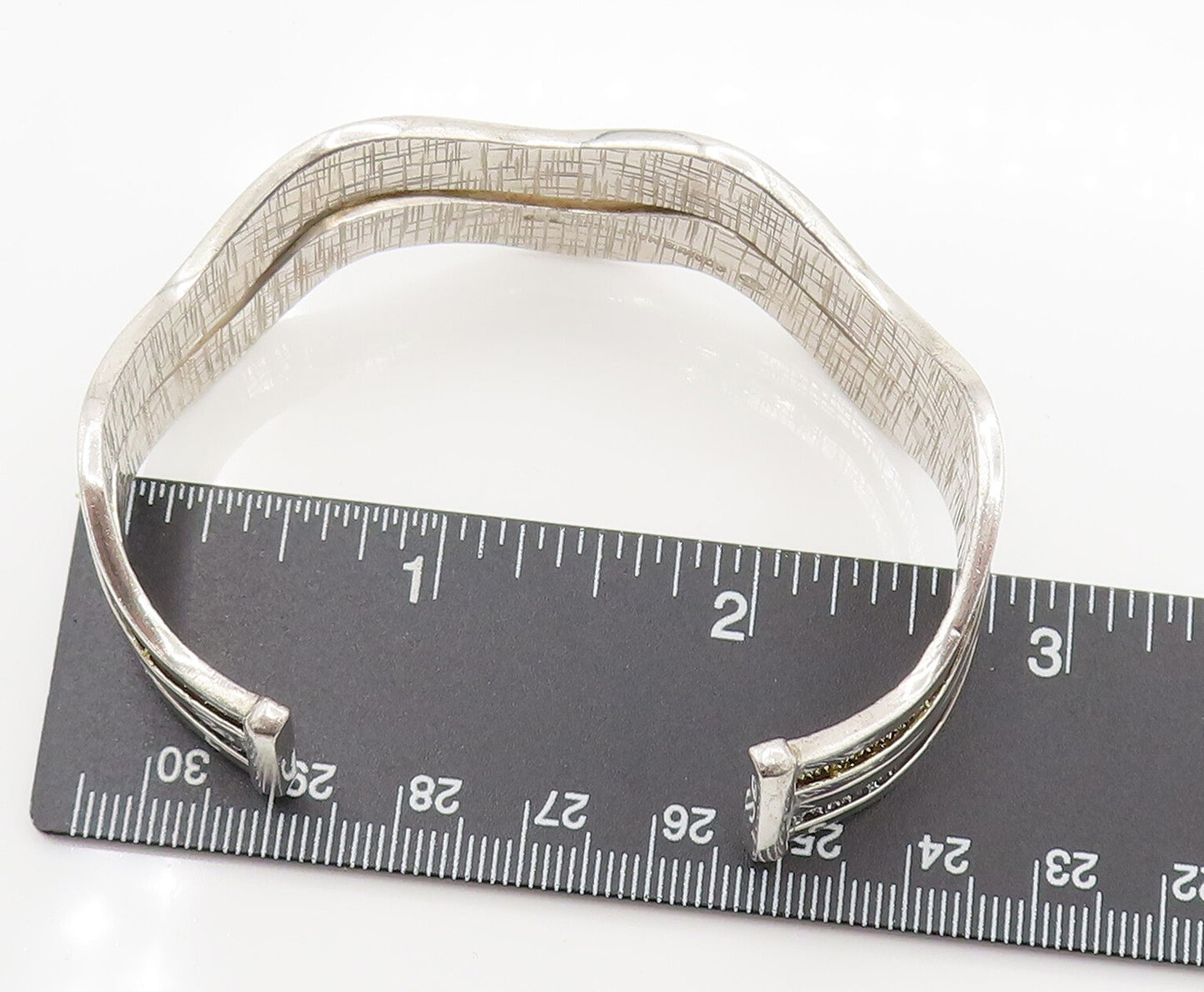 ADAMI & MARTUCCI 925 Silver  Vintage Two Tone Mesh Wavy Cuff Bracelet  BT9791
