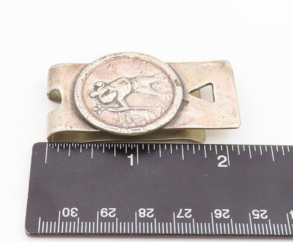 925 Sterling Silver Vintage Money Clip Solid Dark Tone Religious Carved  TR3873