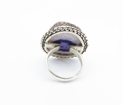 925 Sterling Silver  Vintage Agate Chain Link Border Cocktail Ring Sz 6 RG8126