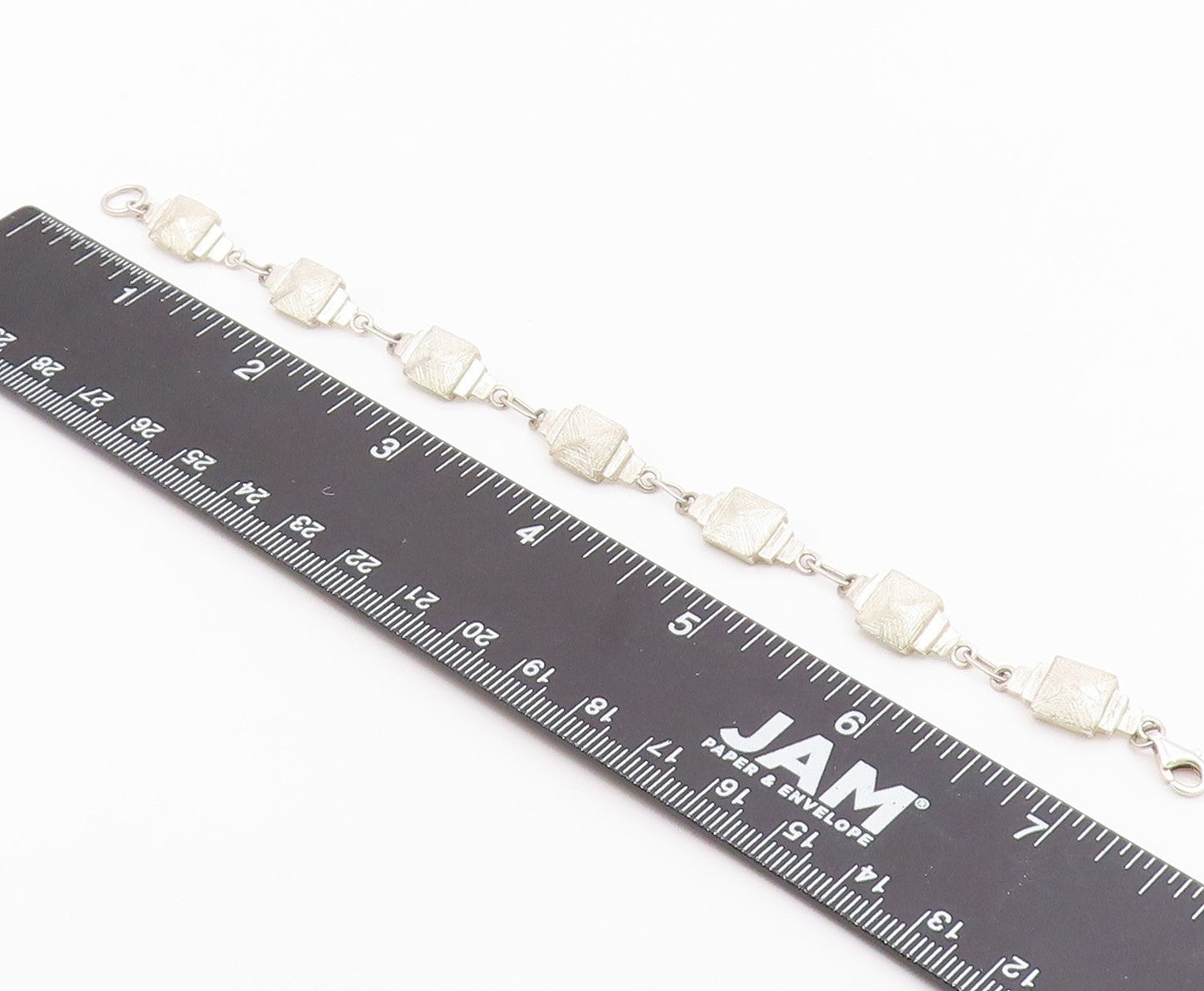 925 Sterling Silver  Vintage Textured Graduated Square Chain Bracelet  BT7037