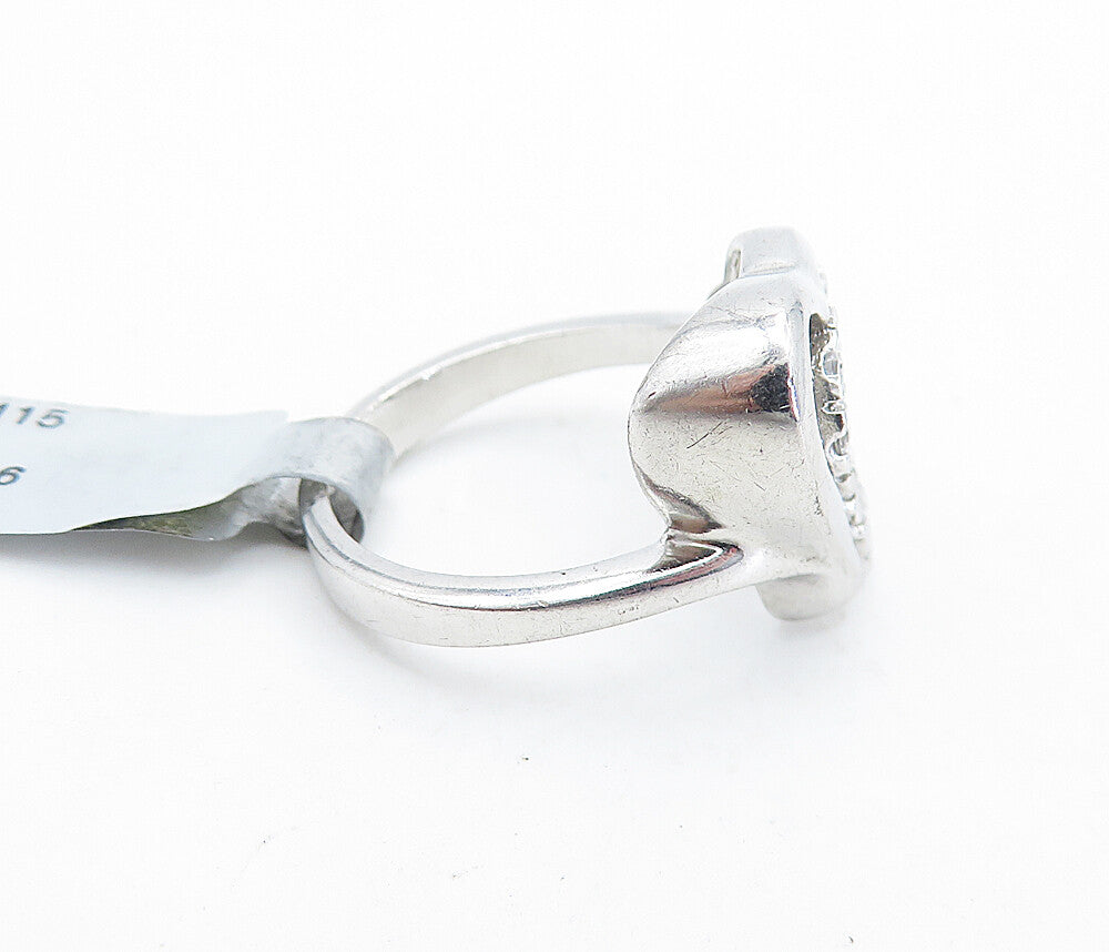 925 Sterling Silver  Topaz Open Double Love Heart Shiny Band Ring Sz 6  RG6382