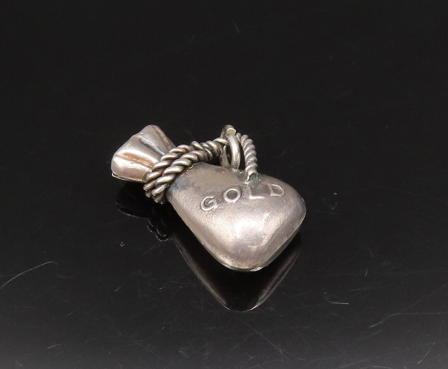925 Sterling Silver  Vintage Sack Of Gold Charm Pendant  PT21632