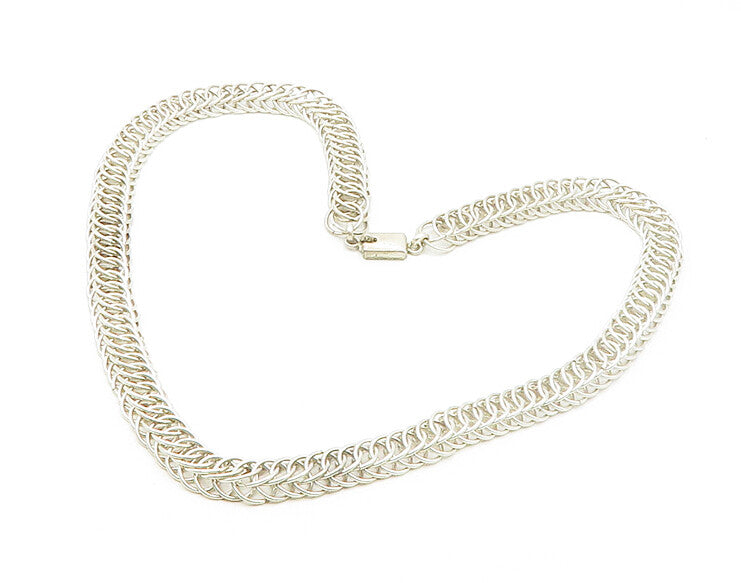 MEXICO 925 Sterling Silver  Vintage Shiny Circle Cluster Chain Necklace NE2759