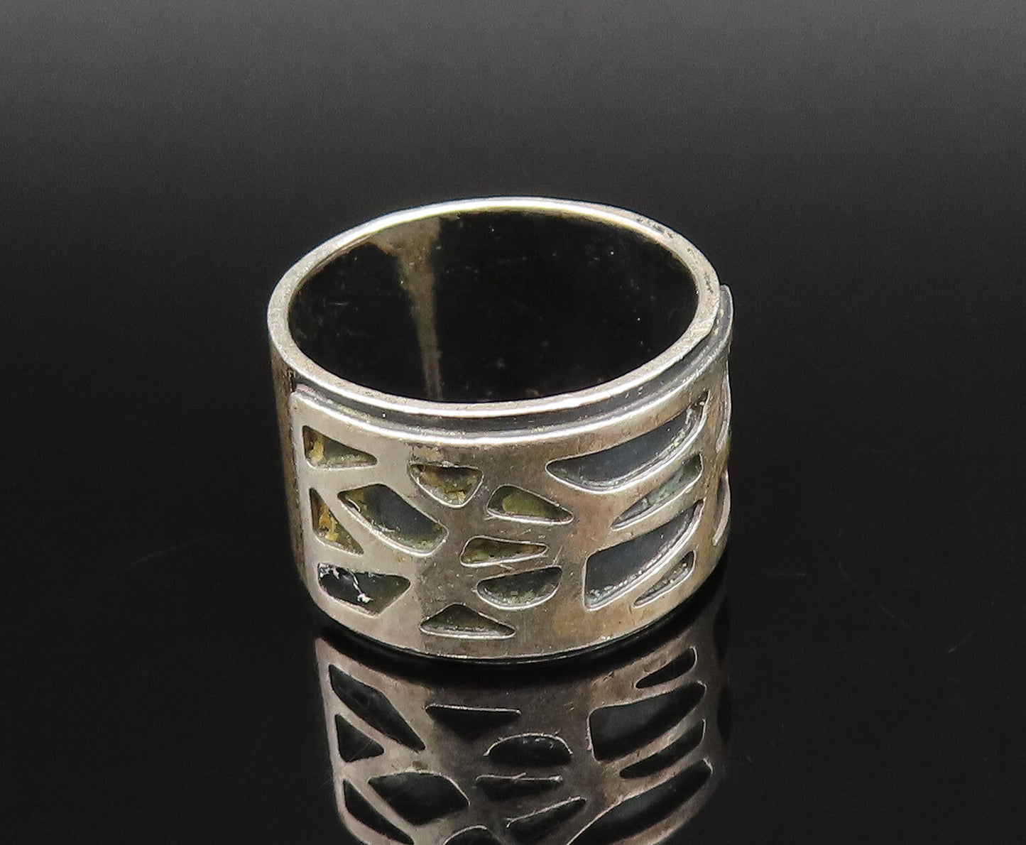 925 Sterling Silver  Vintage Carved Multi Shape Band Ring Sz 7.5  RG25927