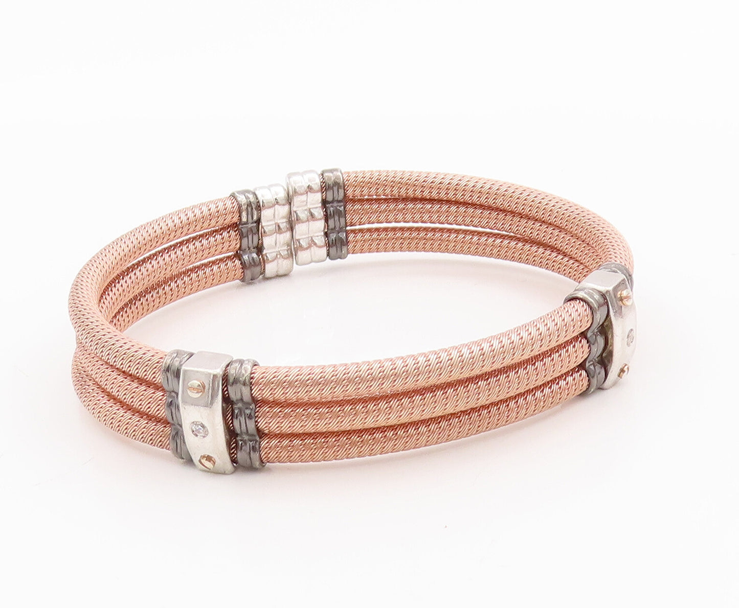 925 Sterling Silver Vintage Bracelet Multirope Effect Band Real Diamonds BT10354