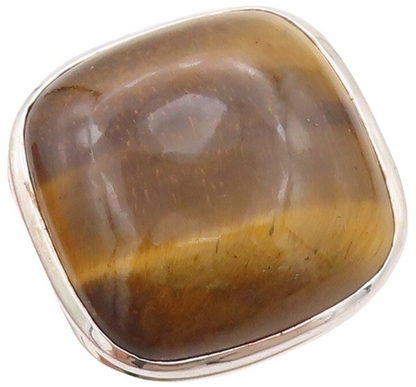 925 Sterling Silver Vintage Ring Modernist Square Tigers Eye  Sz 7.5  RG30332