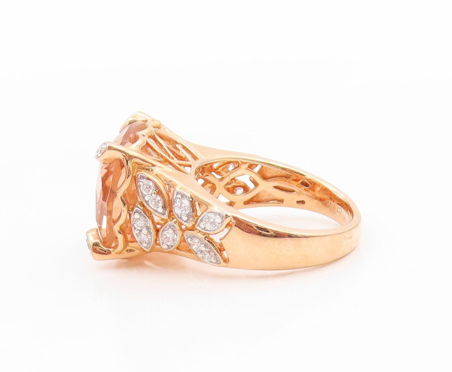 925 Sterling Silver Vintage Ring Gold Plated CZ Elegant Leaf Band  Sz 7  RG34724