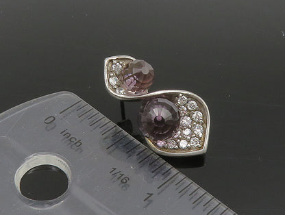 925 Sterling Silver  Vintage Faceted Amethyst & Topaz Twist Earrings  EG11633