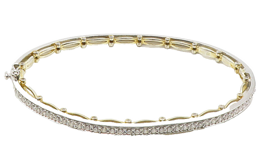 925 Sterling Silver  Cubic Zirconia Two Tone Oval Bangle Bracelet  BT6423