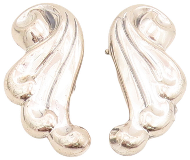 925 Sterling Silver Vintage Earrings RENOIR Minimalist Carved Swirls  EG13082
