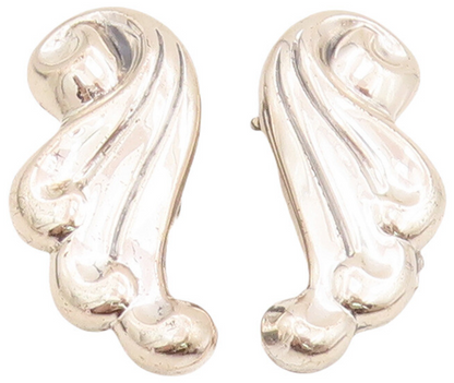 925 Sterling Silver Vintage Earrings RENOIR Minimalist Carved Swirls  EG13082
