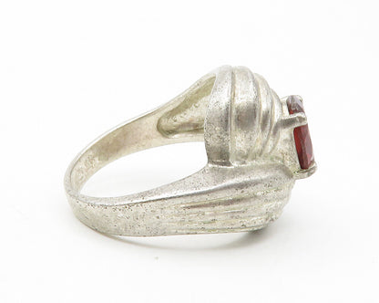 925 Sterling Silver  Vintage Red Topaz Swirl Bypass Band Ring Sz 6  RG12690