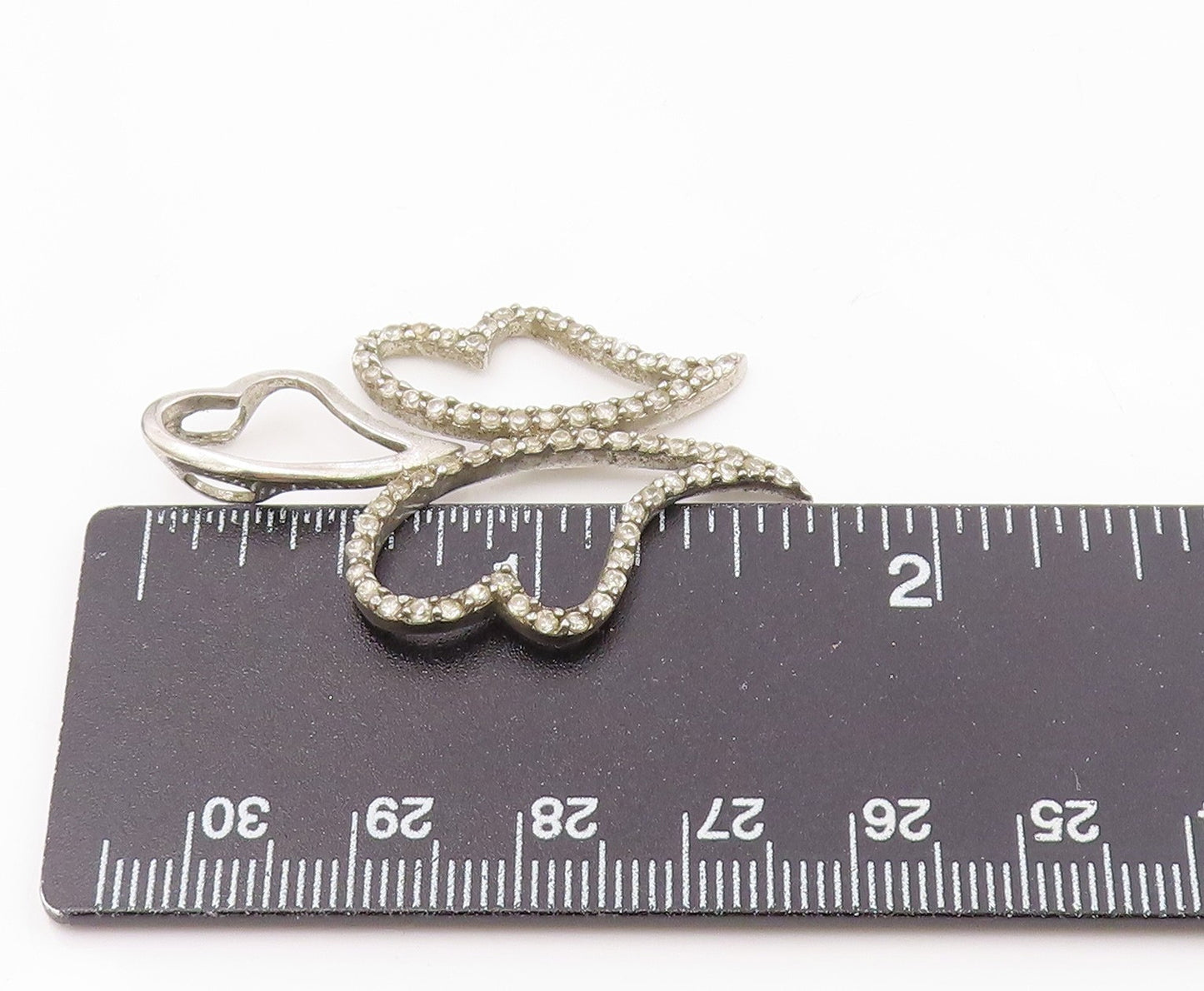 925 Sterling Silver  Vintage Dainty Topaz Floating Love Hearts Pendant PT21320