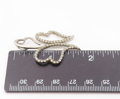 925 Sterling Silver  Vintage Dainty Topaz Floating Love Hearts Pendant PT21320