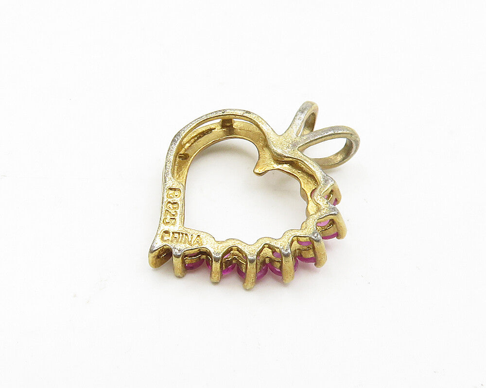 925 Sterling Silver  Vintage Pink Topaz Gold Plated Heart Pendant  PT14760