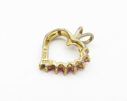 925 Sterling Silver  Vintage Pink Topaz Gold Plated Heart Pendant  PT14760