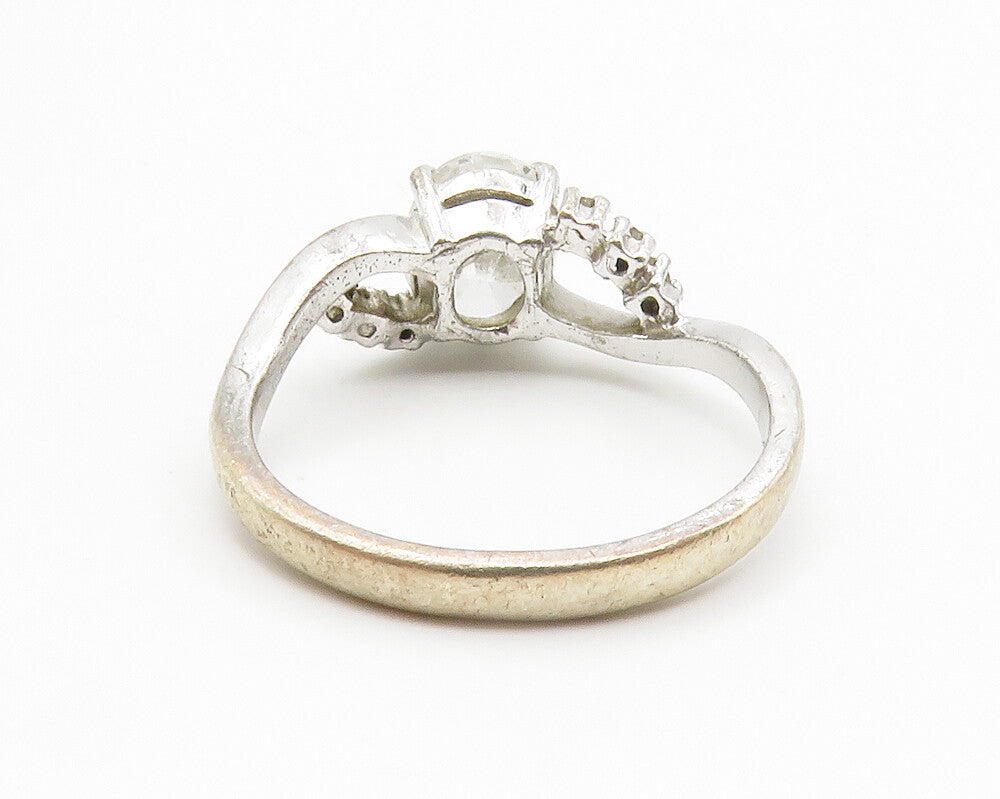 925 Sterling Silver  Vintage Prong Set Cubic Zirconia Band Ring Sz 6.5 RG14231