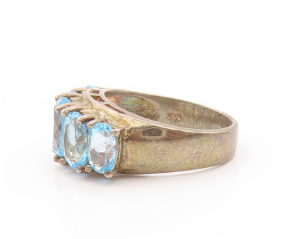 925 Sterling Silver Vintage Ring Antique Oval Cut Topaz Band  Sz 6  RG32935