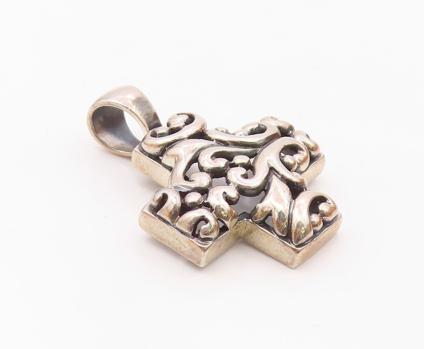 925 Sterling Silver  Vintage Openwork Scroll Religious Cross Pendant  PT21797