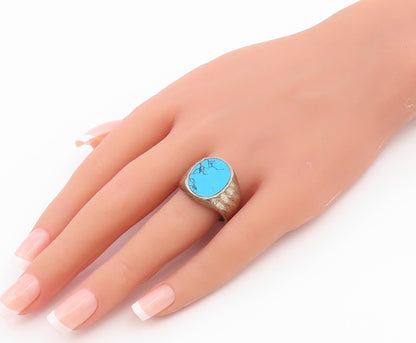 925 Sterling Silver Vintage Ring MEXICO Turquoise Statement Band Sz 9.5 RG36584