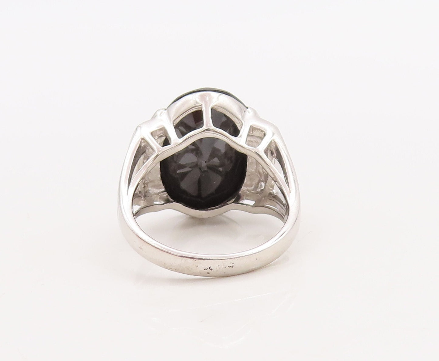 925 Sterling Silver Vintage Ring Oval Cut Onyx & CZ Inlay  Sz 7.5  RG29869