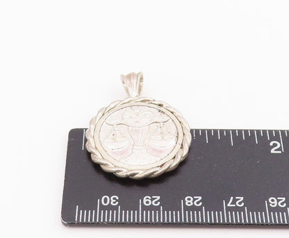 925 Sterling Silver Vintage Pendant Libra Zodiac Rope Edge Medallion  PT25760