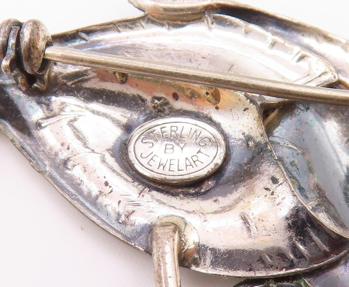 JEWEL ART 925 Silver  Vintage Shiny Floral Leaves Swirl Brooch Pin  BP6963