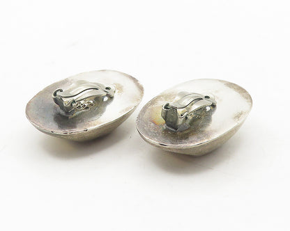 MEXICO 925 Silver  Vintage Dark Tone Dented Dome Non Pierce Earrings  EG5947