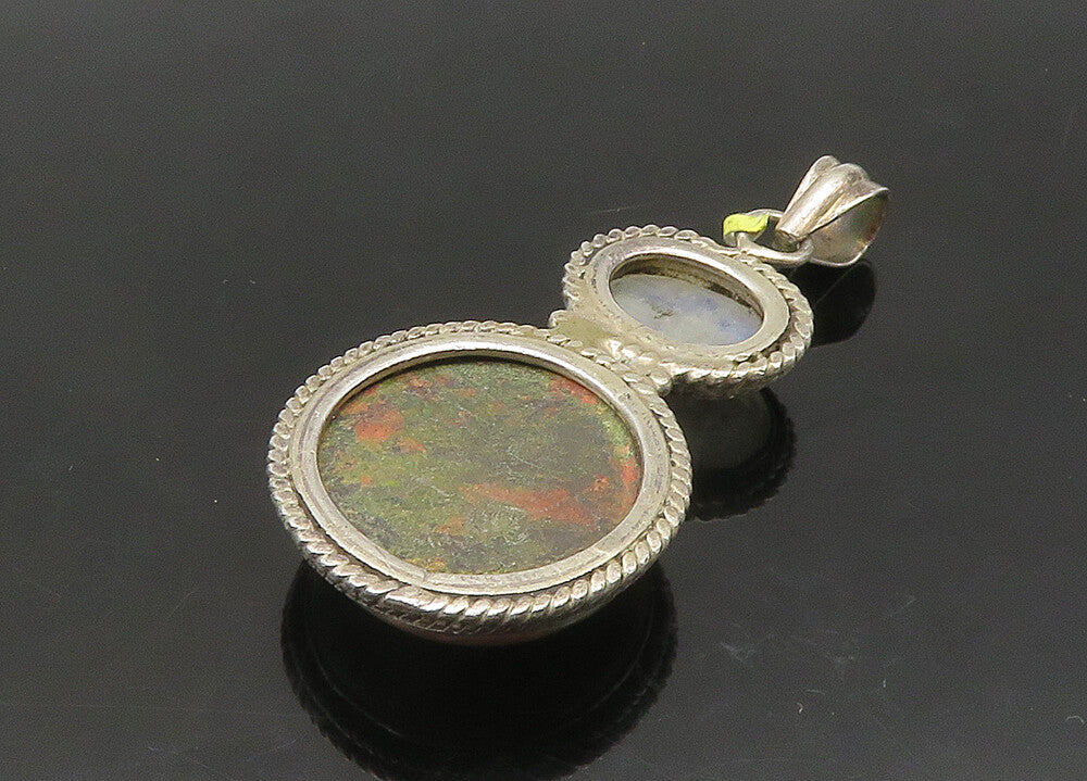 925 Sterling Silver  Vintage Cabochon Cut Unakite & Moonstone Pendant  PT17166